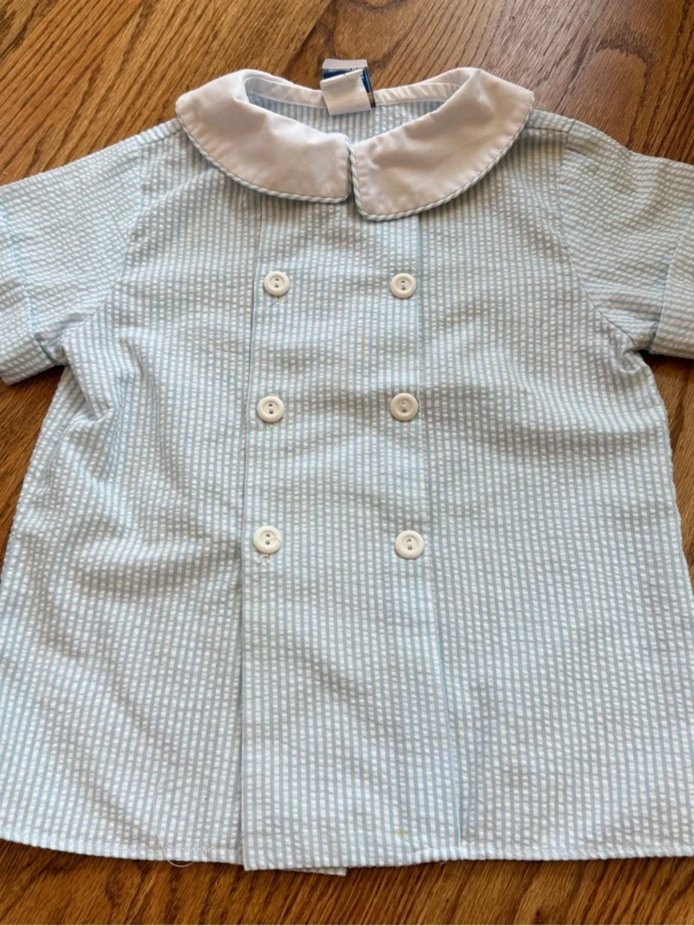 Bailey boys Light Blue Seersucker Two-Piece Set with White Peter Pan Collar - Picture 5 of 11